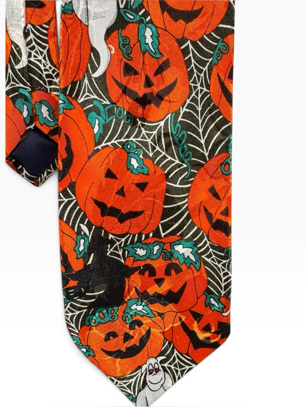 Dino Romaro Men’s Halloween Pumpkin Ghost Spiderweb Tie One Size 59"x4"